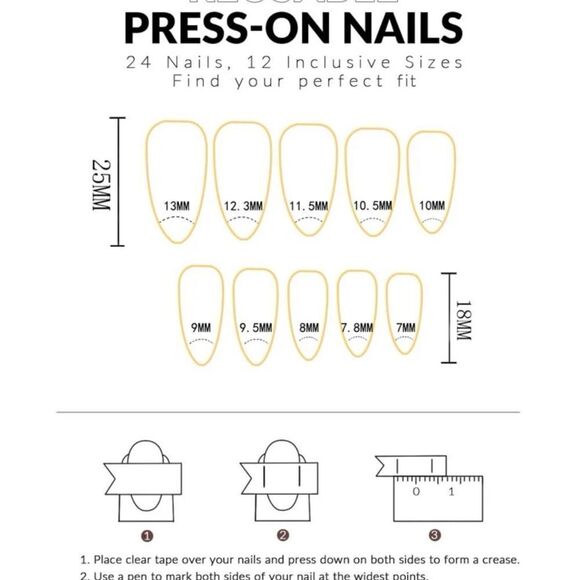 24 pcs French Almond Acrylic Press On Nail Set Reusable - Picture 7 of 9